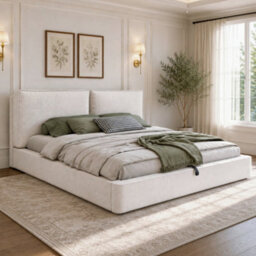 Btm 4Ft6 Double Ottoman Storage Bed, Upholstered Hydraulic Lift Bed Frame, Soft Padded Headboard, Chenille Beige - thumbnail 5