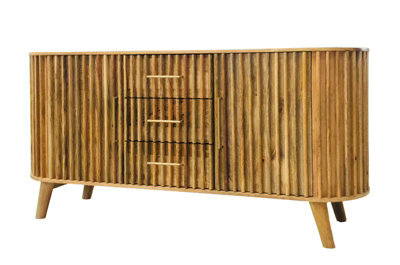 Buttercup Farm Slated 2 Door 3 Drawer Sideboard - Mango Wood - L45 X W164 X H80 Cm - Light Finish - Assembly Required - image 1