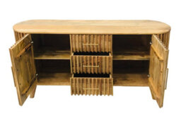 Buttercup Farm Slated 2 Door 3 Drawer Sideboard - Mango Wood - L45 X W164 X H80 Cm - Light Finish - Assembly Required - thumbnail 4