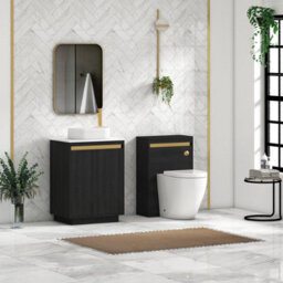 Royal Bathrooms Orion 600mm Hale Black Floor Standing Plain White Countertop Vanity Unit 2 Door With Lyon Basin & Brushed Brass Accent Trim - thumbnail 3