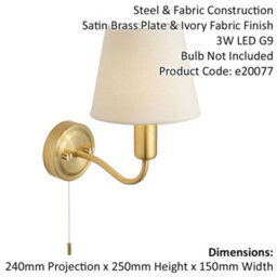 Bathroom Wall Light Fitting - Satin Brass Plate & Ivory Fabric Shade - Modern - thumbnail 2