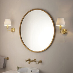 Bathroom Wall Light Fitting - Satin Brass Plate & Ivory Fabric Shade - Modern - thumbnail 4