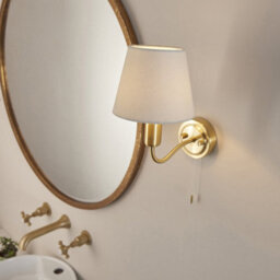 Bathroom Wall Light Fitting - Satin Brass Plate & Ivory Fabric Shade - Modern - thumbnail 5