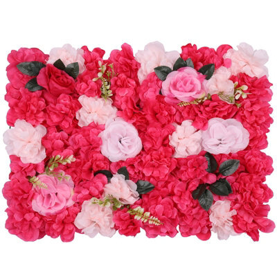 Neel Blue Artificial Flower Wall Backdrop Panel, 60Cm X 40Cm, Pink With Green Leaves - image 1