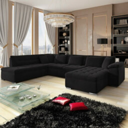 Niko Bis Fold Out U Shape Corner Sofa Chipboard Frame With Storage Bed 350X205X76 Cm Black Right