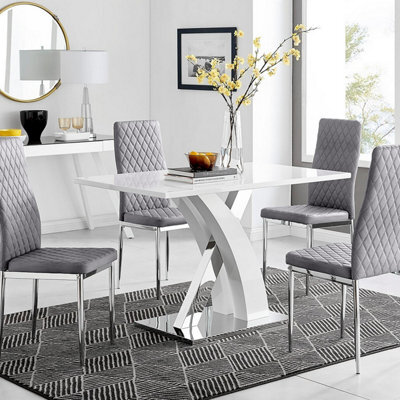 Furniturebox Uk Atlanta 4 White Dining Table And 4 Grey Velvet Milan Chairs - image 1