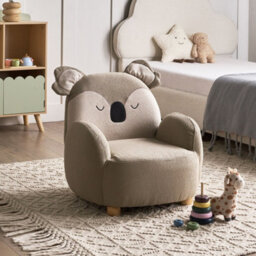 Beliani Koala Kids Armchair Taupe Upholstered - Low Seat, Wipe-Clean Fabric, Rubberwood Legs - thumbnail 2