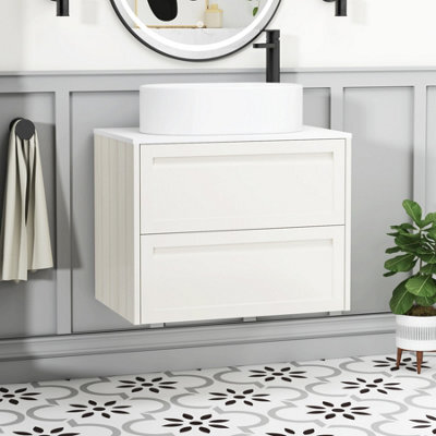 Royal Bathrooms Royal Bathroom Elmore 700mm Classic White Wall Mounted Bathroom Vanity Unit 2 Drawer Plain White Worktop With Peak Basin - image 1