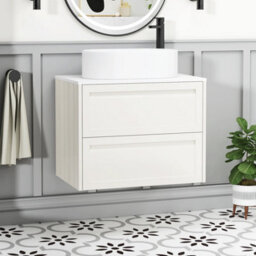 Royal Bathrooms Royal Bathroom Elmore 700mm Classic White Wall Mounted Bathroom Vanity Unit 2 Drawer Plain White Worktop With Peak Basin - thumbnail 1