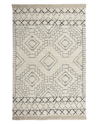 Beliani Aztec Cotton Area Rug Beige And Black 140 X 200 Cm Low Pile Modern - image 1