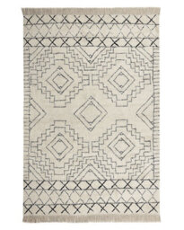 Beliani Aztec Cotton Area Rug Beige And Black 140 X 200 Cm Low Pile Modern - thumbnail 1