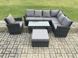 Fimous Rattan Corner Sofa Garden Furniture Set With Big Footstool Rectangular Coffee Table Armchair With Cushion - thumbnail 2