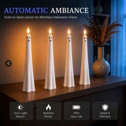 Amorly 6Pcs Flameless Ghost Taper Candles,remote Timer, Real Wax, Battery Operated, Halloween Table Decor, Spooky Ambiance - thumbnail 6