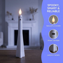 Amorly 6Pcs Flameless Ghost Taper Candles,remote Timer, Real Wax, Battery Operated, Halloween Table Decor, Spooky Ambiance - thumbnail 2