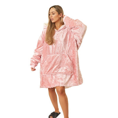 Ohs Crushed Velvet Hoodie Blanket Giant Sweatshirt, Blush Pink - One Size - image 1