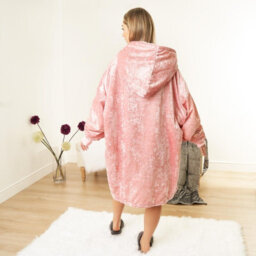 Ohs Crushed Velvet Hoodie Blanket Giant Sweatshirt, Blush Pink - One Size - thumbnail 3