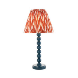 Luminosa Lighting Luminosa Higgledy Gloss Marlin Blue Paint Table Lamp With Apricot Orange Fabric Zigzag Shade 25Cm E14