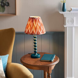 Luminosa Lighting Luminosa Higgledy Gloss Marlin Blue Paint Table Lamp With Apricot Orange Fabric Zigzag Shade 25Cm E14 - thumbnail 2