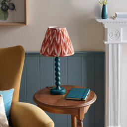 Luminosa Lighting Luminosa Higgledy Gloss Marlin Blue Paint Table Lamp With Apricot Orange Fabric Zigzag Shade 25Cm E14 - thumbnail 3