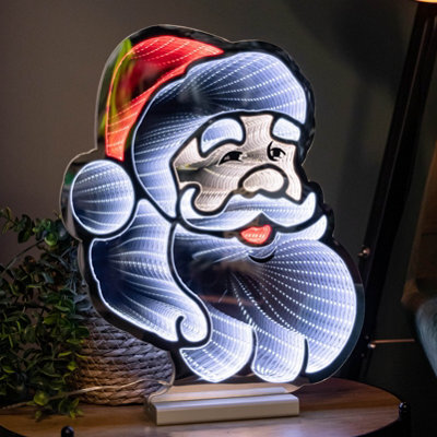 Samuel Alexander 40Cm Infinity Santa's Head Christmas Decoration On Wooden Base With Red & White Leds - image 1