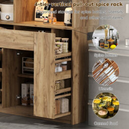 Matteo Tall Kitchen Storage Sideboard With Led Lighting, Spice Rack & Power Outlet - Black & Natural - thumbnail 8
