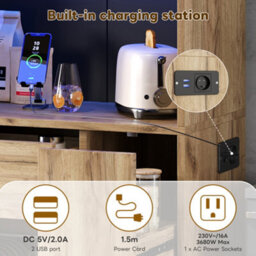 Matteo Tall Kitchen Storage Sideboard With Led Lighting, Spice Rack & Power Outlet - Black & Natural - thumbnail 7