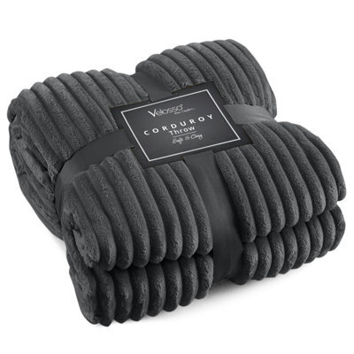 Velosso Thermal Soft Ribbed Cord Throw Blanket For Sofa, Bed, Armchair, Couch - 127Cm X 152Cm, Charcoal