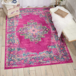 Pink Luxurious Traditional Persian Easy To Clean Bordered Floral Rug For Dining Room-114Cm X 175Cm - thumbnail 2