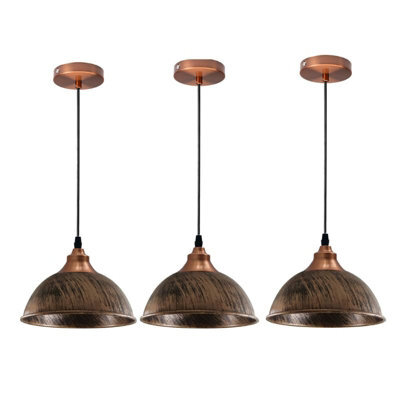Ledsone 3 Pack Vintage Metal Pendant Light Dome Shape 21Cm Brushed Copper Industrial Ceiling Light With Bulb For Dining Room Bar - image 1