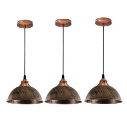Ledsone 3 Pack Vintage Metal Pendant Light Dome Shape 21Cm Brushed Copper Industrial Ceiling Light With Bulb For Dining Room Bar - thumbnail 1