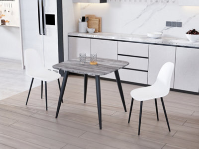 Core Products Aspen Grey Oak Effect 80Cm Square Dining Table With 2 White Plastic Curve Design Chairs - image 1