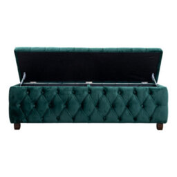 137Cm Riga Ottoman Storage Box With Wooden Legs, Emerald Green Velvet Upholstered Chesterfield Storage Ottoman Box - thumbnail 4