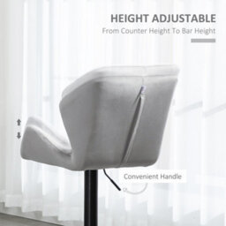 Homcom Set Of 2 Luxurious Velvet-Touch Bar Stools Metal Frame Footrest Grey - thumbnail 5