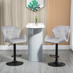 Homcom Set Of 2 Luxurious Velvet-Touch Bar Stools Metal Frame Footrest Grey - thumbnail 1