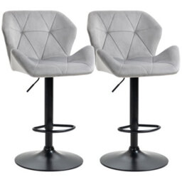 Homcom Set Of 2 Luxurious Velvet-Touch Bar Stools Metal Frame Footrest Grey - thumbnail 2