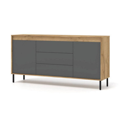 Arte Elegant Oak Golden & Basalt Sideboard With Push-To-Open Doors W166Cm H83Cm D40Cm For Modern Living Spaces - image 1