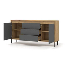 Arte Elegant Oak Golden & Basalt Sideboard With Push-To-Open Doors W166Cm H83Cm D40Cm For Modern Living Spaces - thumbnail 2
