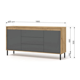 Arte Elegant Oak Golden & Basalt Sideboard With Push-To-Open Doors W166Cm H83Cm D40Cm For Modern Living Spaces - thumbnail 3