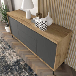 Arte Elegant Oak Golden & Basalt Sideboard With Push-To-Open Doors W166Cm H83Cm D40Cm For Modern Living Spaces - thumbnail 6