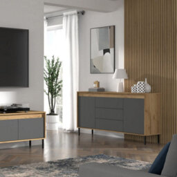 Arte Elegant Oak Golden & Basalt Sideboard With Push-To-Open Doors W166Cm H83Cm D40Cm For Modern Living Spaces - thumbnail 7