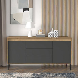 Arte Elegant Oak Golden & Basalt Sideboard With Push-To-Open Doors W166Cm H83Cm D40Cm For Modern Living Spaces - thumbnail 4