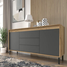 Arte Elegant Oak Golden & Basalt Sideboard With Push-To-Open Doors W166Cm H83Cm D40Cm For Modern Living Spaces - thumbnail 5