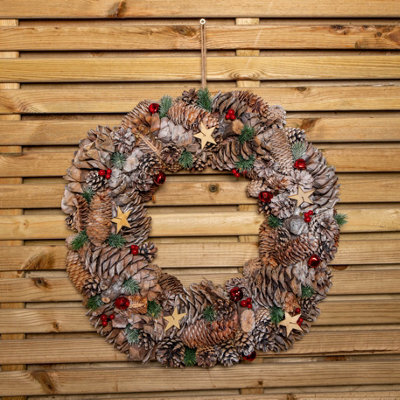 Samuel Alexander 50Cm Frosted Hanging Christmas Wreath With Red Jingle Bells & Wooden Stars - image 1