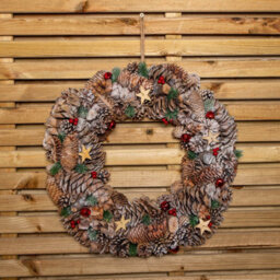 Samuel Alexander 50Cm Frosted Hanging Christmas Wreath With Red Jingle Bells & Wooden Stars - thumbnail 1