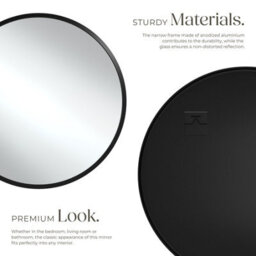 Tectake Round Mirror Fiona - Aluminium Frame, Wall Mounted, Minimalist Design 70 X 2.5 Cm  - Black - thumbnail 3