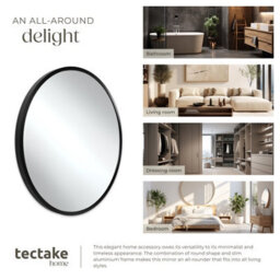 Tectake Round Mirror Fiona - Aluminium Frame, Wall Mounted, Minimalist Design 70 X 2.5 Cm  - Black - thumbnail 5
