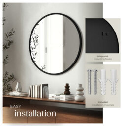 Tectake Round Mirror Fiona - Aluminium Frame, Wall Mounted, Minimalist Design 70 X 2.5 Cm  - Black - thumbnail 4