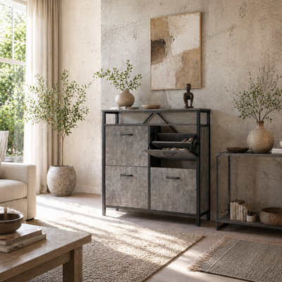 Wyld Haus Verala Cement Grey Shoe Cabinet - Slim 4-Drawer Unit With Top Shelf, 98 X 23.8 X 95 Cm - image 1