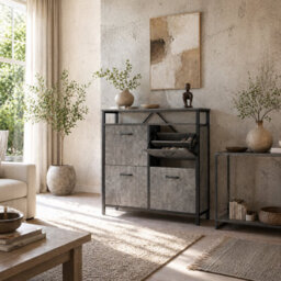 Wyld Haus Verala Cement Grey Shoe Cabinet - Slim 4-Drawer Unit With Top Shelf, 98 X 23.8 X 95 Cm - thumbnail 1