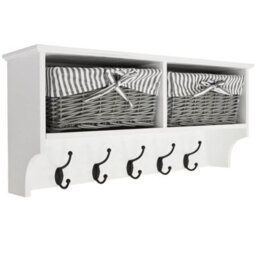 Taylor & Brown Wall Mounted Coat Hooks And Shelf, 5 Double Coat Hooks, 2 Storage Baskets, White Mdf Wooden Shelf Wall Storage Unit - thumbnail 5